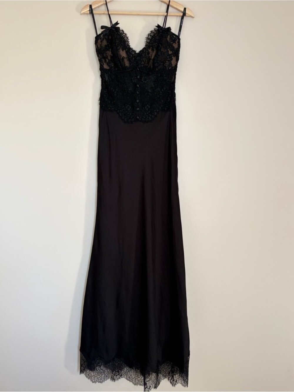 NEW Self-Portrait Black Satin Lace Sleeveless Midi Dress US 2 UK 6 - Picture 6 of 16
